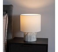ValueLights Melanie White Marble Effect Table Lamp with White Linen Lamp Shade in Off-White ValueLights Off-White