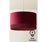 Valuelights Melody Velvet Squat Shade Fringe Trim Easy Fit Ceiling Shade And Bulb In Burgundy Burgundy
