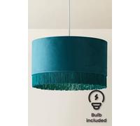 Valuelights Melody Velvet Squat Shade Fringe Trim Easy Fit Ceiling Shade And Bulb In Teal Teal