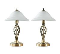 Valuelights Memphis 2 X Style Antique Brass Barley Twist Table Lamps With Frosted Alabaster Shades And Led Gls Light Bulbs