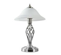 Valuelights Memphis Satin Nickel Barley Twist Table Lamp With Frosted Alabaster Shade - Complete With 6W Led Bulb In Warm White