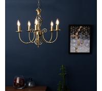 Valuelights Memphis Style Antique Brass Barley Twist 5 Way Ceiling Light Chandelier With 5 4W Ses E14 Led Cool White Bulb