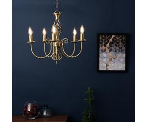 Valuelights Memphis Style Antique Brass Barley Twist 5 Way Ceiling Light Chandelier With 5 4W Ses E14 Led Cool White Bulb