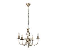 Valuelights Memphis Style Antique Brass Barley Twist 5 Way Ceiling Light Chandelier With 5 X 4W Ses E14 Led Warm White Bulb