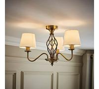 Valuelights Memphis Traditional Antique Brass 3 Light Ceiling Light Chandelier With Fabric Lampshades
