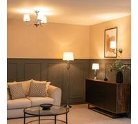 Valuelights Memphis Traditional Silver Chrome 3 Light Ceiling Light Chandelier With Fabric Lampshades - Bulbs Included