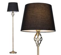 Valuelights Memphis Traditional Style Antique Brass Barley Twist Floor Lamp With Black Tapered Light Shade