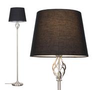 Valuelights Memphis Traditional Style Satin Nickel Barley Twist Floor Lamp With Black Tapered Light Shade