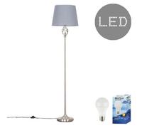 Valuelights Memphis Traditional Style Satin Nickel Barley Twist Floor Lamp With Grey Tapered Light Shade - With Led Gls Bulb