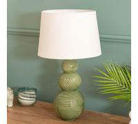 Green Ceramic Stacked Balls Table Lamp with a White Tapered Fabric Shade Living Room Bedside Light