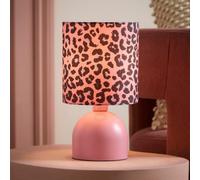 Valuelights Miley Pink Leopard Print Fabric Compact Bedside Pink Table Lamp