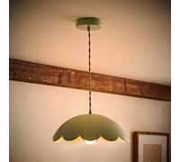 ValueLights Millie Sage Green Blue Scallop Shade Pendant Light with Bulb - Size: 115 x 30 x 30cm - Wilko