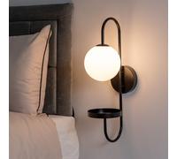 Milo Frosted Glass Globe Shade Curved Wall Light with Shelf ValueLights Black One Size