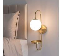 ValueLights Milo Frosted Glass Shade Curved Gold Wall Light with Shelf