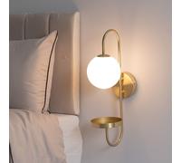 ValueLights Milo Frosted Glass Globe Shade Curved Wall Light with Shelf & LED Bulb in Gold ValueLights Gold