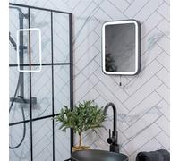 ValueLights Matt Black Bathroom Mirror Rectangle Battery Operated Easy Fit Mirror with Pull Switch Integrated LED