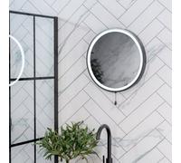 ValueLights Matt Black Round Battery Operated Mirror with Pull Switch - Size: 40 x 40 x 3cm - Wilko