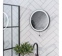 ValueLights | Matt Black Bathroom Mirror Round Battery Operated Easy Fit Mirror with Pull Switch Integrated LED | Bathroom & Home Improvements Essential