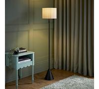 ValueLights Mitch Linen Stripe Lamp Shade Black Triangle Floor Lamp with LED Bulb in Off-White ValueLights Off-White