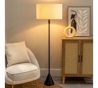 ValueLights Mitch Cream Boucle Drum Lamp Shade Black Wood Stem Triangle Floor Lamp with LED Bulb ValueLights Cream
