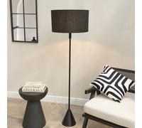 ValueLights Mitch Fabric Drum Shade Black Wood Single Stem Triangle Floor Lamp ValueLights Black