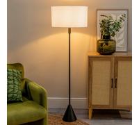 ValueLights Mitch Fabric Drum Shade Black Wood Single Stem Triangle Floor Lamp in Grey ValueLights Grey