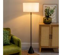 ValueLights Mitch White Shade Black Wood Single Triangle Floor Lamp
