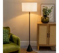 Valuelights Mitch Fabric Drum Lamp Shade Black Wood Stem Triangle Floor Lamp With Led Bulb In Grey Grey One Size
