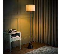 ValueLights Mitch Linen Stripe Lamp Shade Black Triangle Floor Lamp with LED Bulb in Off-White ValueLights Off-White