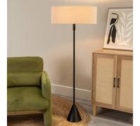 ValueLights Mitch Natural Linen Shade Black Wood Triangle Floor Lamp
