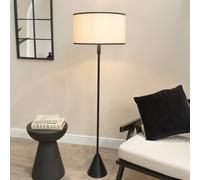Black Wood Single Stem Triangle Floor Lamp with Linen Drum Shade black