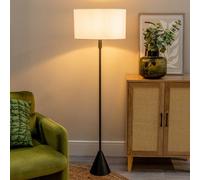 ValueLights Mitch Natural Linen Trim Lamp Shade Black Wood Triangle Floor Lamp in White ValueLights White