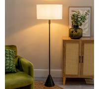 ValueLights Mitch White Trim Shade Black Wood Single Stem Floor Lamp