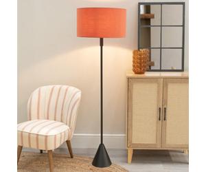 Valuelights Mitch Rust Drum Lamp Shade Black Stem Triangle Floor Lamp With Led Bulb