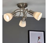 Valuelights Modern 3 Way Brushed Chrome Flush Curved Swirl Arm Ceiling Light With Frosted Opal Glass Shades