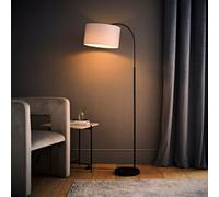 Valuelights Modern Designer Style Black Curved Stem Floor Lamp With Grey Drum Shade - Includes 6W Led Bulb 3000K Warm White