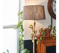 Valuelights Modern Gold Hanging Monkey Design Floor Lamp With Grey Tapered Shade - Includes 6W Led Bulb 3000K Warm White