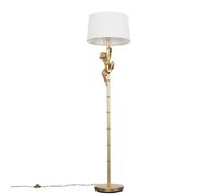 Modern Gold Hanging Monkey Design Floor Lamp with a White Tapered Shade - Complete with a 6w LED Bulb [3000K Warm White]