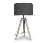 ValueLights | Modern Light Wood & Chrome Tripod Table Lamp with a Charcoal Grey Boucle Drum Shade | Table Lamps, Home Décor & Improvement Essential | Included LED Bulb