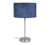 ValueLights | Modern Single Stem Brushed Chrome Table Lamp with a Navy Blue Velvet Drum Shade | Table Lamps, Home Décor & Improvement Essential | Included LED Bulb