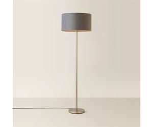 ValueLights | Modern Standard Floor Lamp in a Silver Chrome Metal Finish with a Grey Velvet Drum Shade | Floor Lamps, Home Décor & Improvement Essential