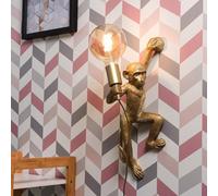 MiniSun | Modern Gold Monkey Holding Light Bulb Design Wall Light | Wall Lights & Home Improvements Essential | Mains Wired