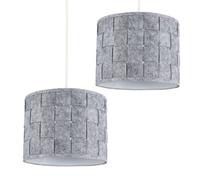 MiniSun | Small Modern Grey Felt Weave Design Drum Light Shades | Pendant Lights, Home Décor & Improvement Essential | Set of 2 | 26cm Shade Width