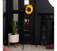 MiniSun | Retro Tripod Style Floor Lamp in a Black Metal Finish with a Gold Interior Shade | Floor Lamps & Torchieres, Home Décor, Improvement & Lifestyle Essential