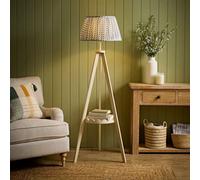 Valuelights Morrigan Blue Floral Shade Scallop Cream Tripod Floor Lamp & Bulb