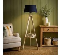 Valuelights Morrigan Blue Scallop Linen Cream Scallop Shelf Tripod Floor Lamp