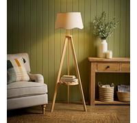 Valuelights Morrigan Blue Scallop Linen Wooden Shelf Tripod Floor Lamp With Bulb