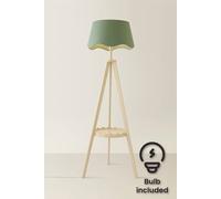 Valuelights Morrigan Sage Green Scallop Linen Cream Shelf Floor Lamp With Bulb