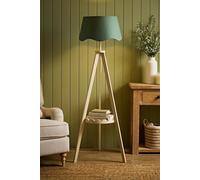 Valuelights Morrigan Sage Green Scallop Linen Cream Shelf Tripod Floor Lamp