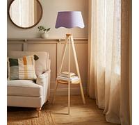 ValueLights Morrigan Cream Wood Shelf Floor Lamp With Lilac Scallop Shade